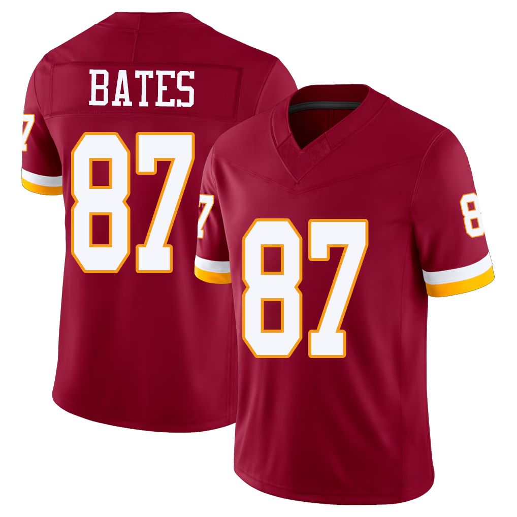 Washington #87 Bates Player Football V Neck Short Sleeve Red Jersey John For Men Youth Women Gift