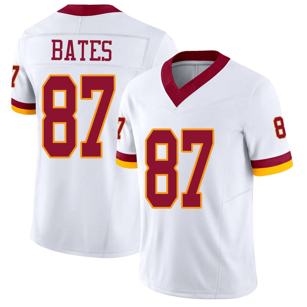 Washington #87 Bates Player Football V Neck Short Sleeve White Jersey John For Men Youth Women Gift