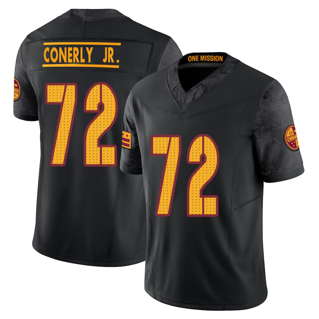 Washington #72 Conerly Jr. Player Football V Neck Short Sleeve Black Jersey Josh For Men Youth Women Gift