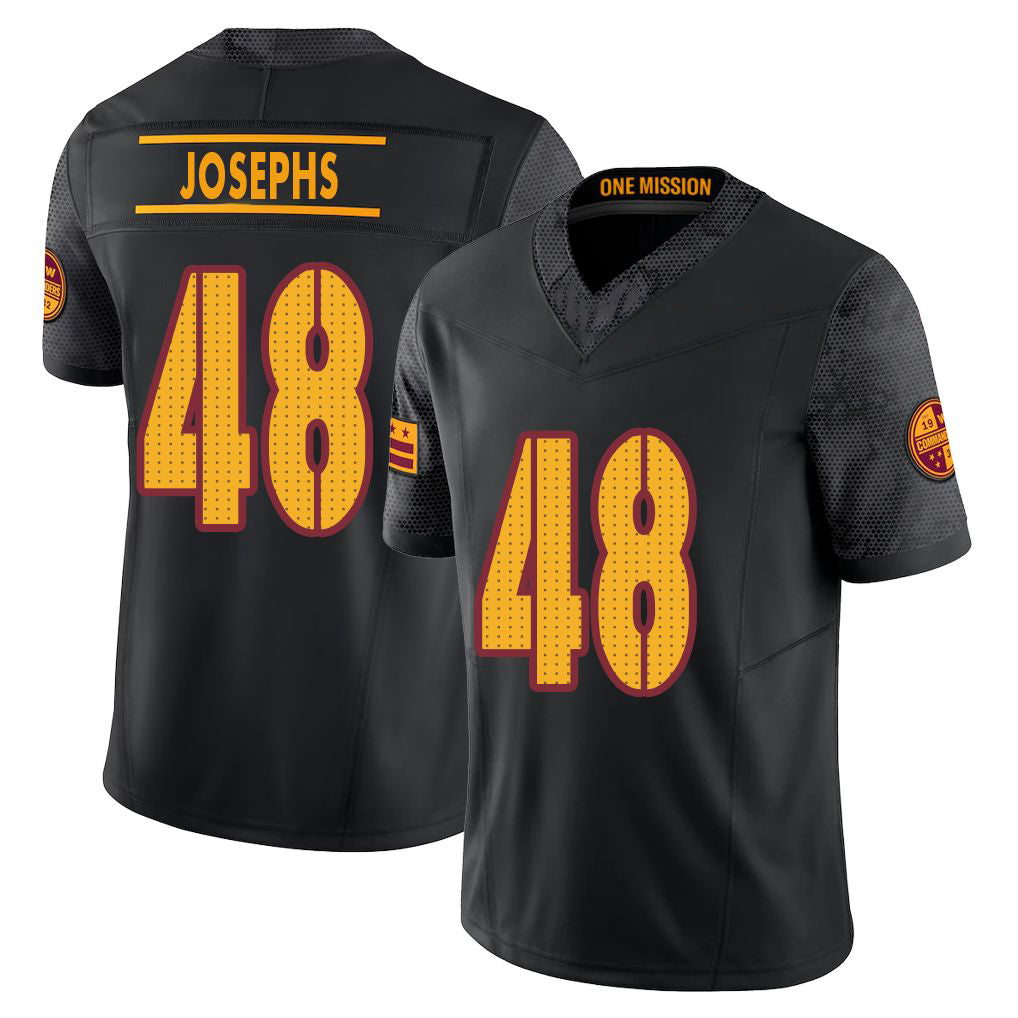 Washington #48 Josephs Player Football V Neck Short Sleeve Black Jersey Joshua For Men Youth Women Gift