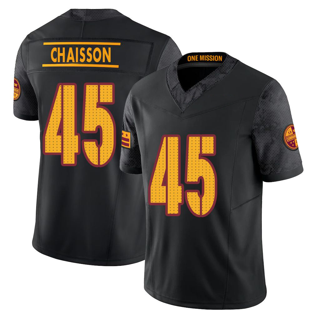 Washington #45 Chaisson Player Football V Neck Short Sleeve Black Jersey K'Lavon For Men Youth Women Gift