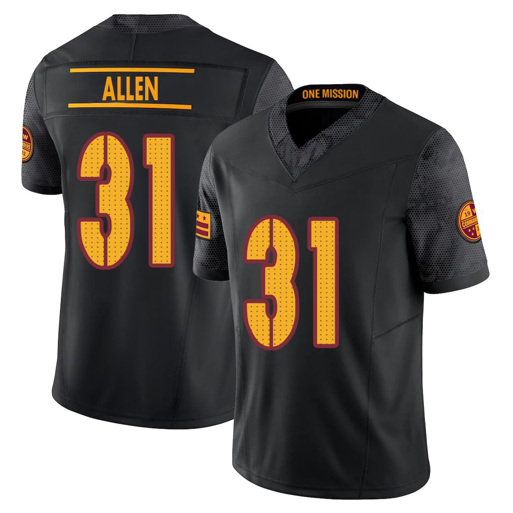 Washington #31 Allen Player Football V Neck Short Sleeve Black Jersey Kaytron For Men Youth Women Gift
