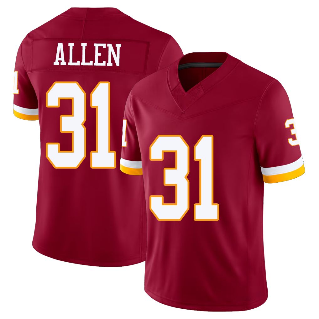 Washington #31 Allen Player Football V Neck Short Sleeve Red Jersey Kaytron For Men Youth Women Gift
