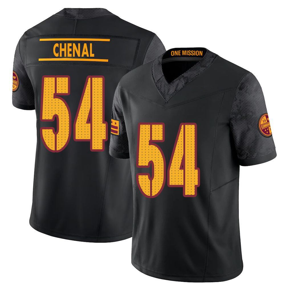 Washington #54 Chenal Player Football V Neck Short Sleeve Black Jersey Leo For Men Youth Women Gift