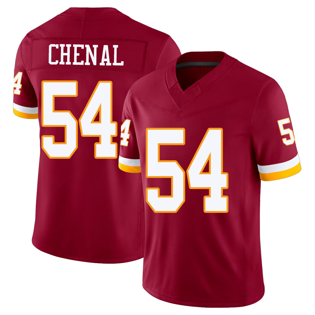 Washington #54 Chenal Player Football V Neck Short Sleeve Red Jersey Leo For Men Youth Women Gift