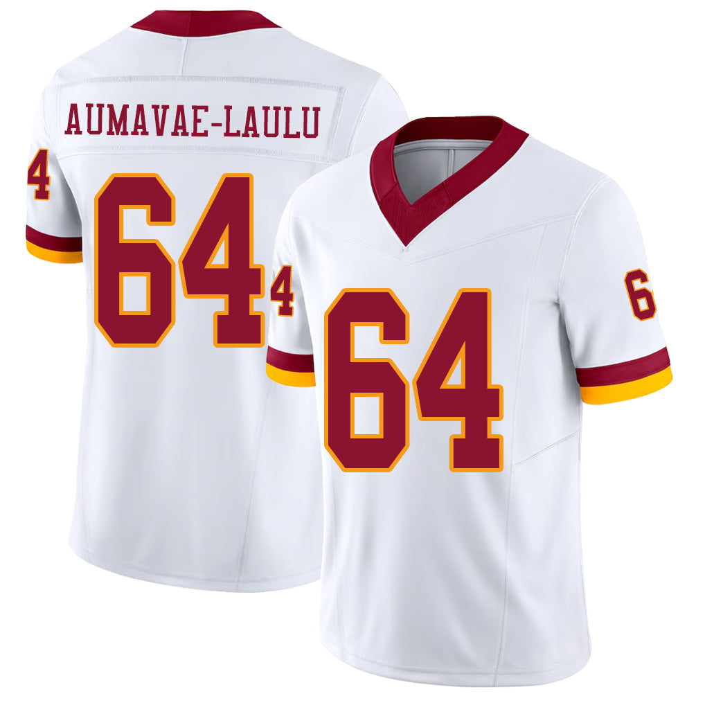 Washington #64 Aumavae-Laulu Player Football V Neck Short Sleeve White Jersey Malaesala For Men Youth Women Gift