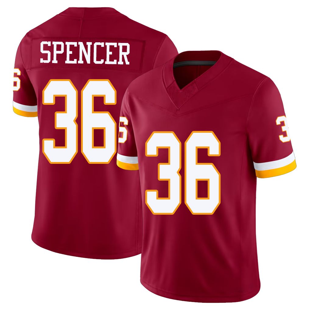 Washington #36 Spencer Player Football V Neck Short Sleeve Red Jersey Malik For Men Youth Women Gift