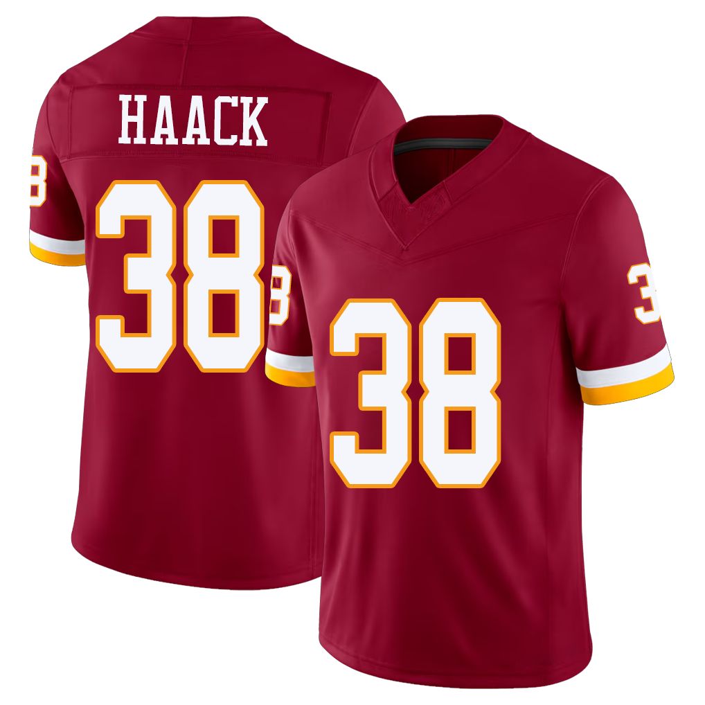 Washington #38 Haack Player Football V Neck Short Sleeve Red Jersey Matt For Men Youth Women Gift