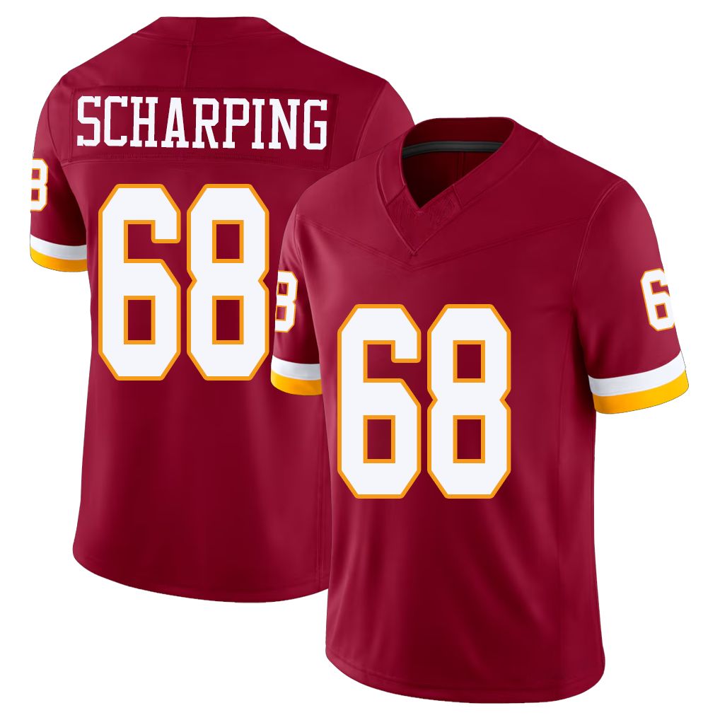 Washington #68 Scharping Player Football V Neck Short Sleeve Red Jersey Max For Men Youth Women Gift