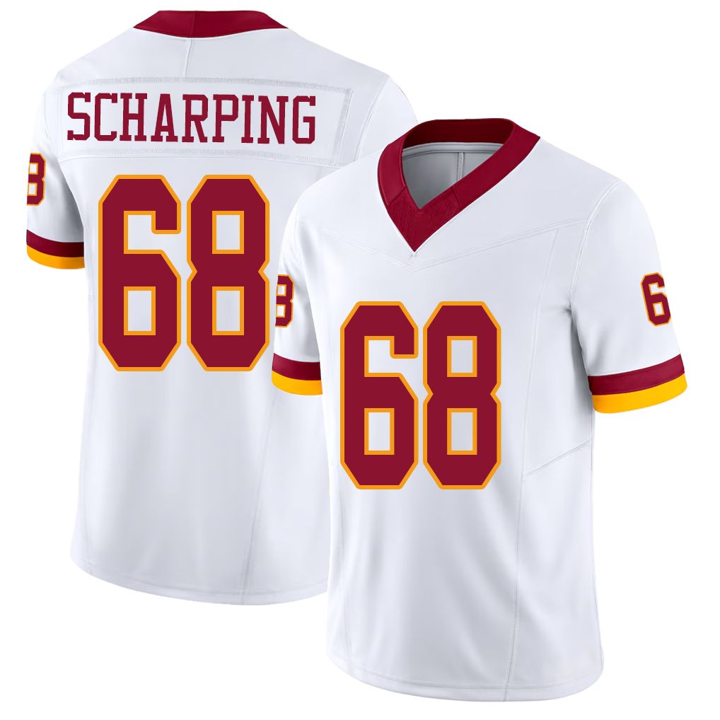 Washington #68 Scharping Player Football V Neck Short Sleeve White Jersey Max For Men Youth Women Gift