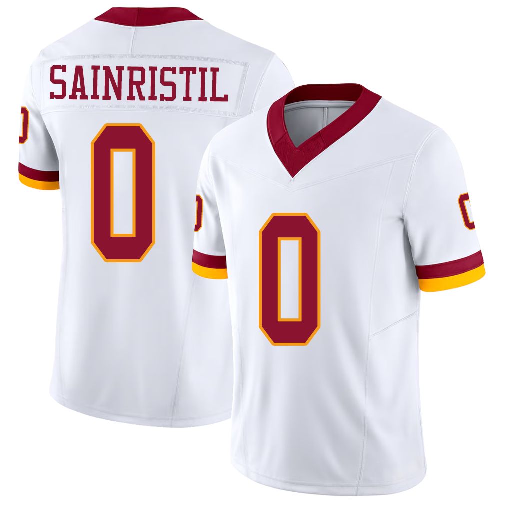 Washington #0 Sainristil Player Football V Neck Short Sleeve White Jersey Mike For Men Youth Women Gift