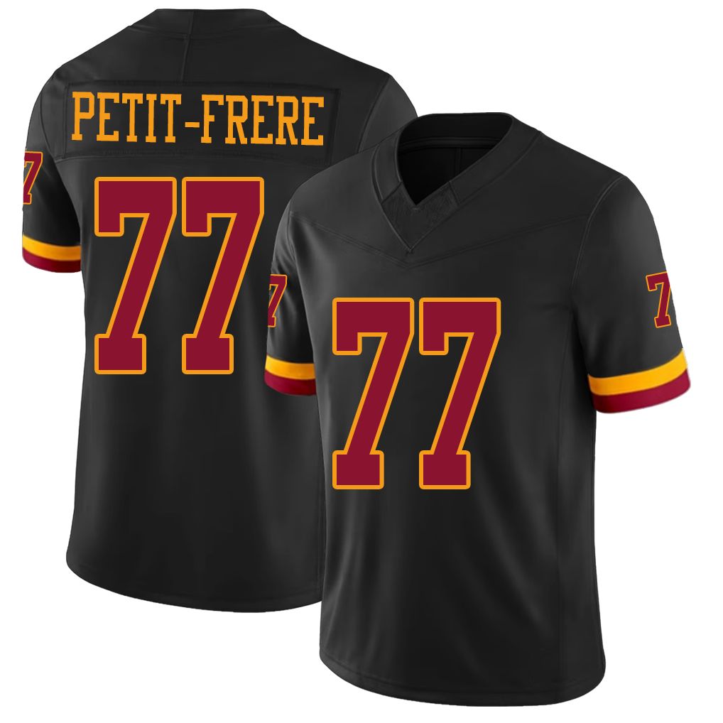 Washington #77 Petit-Frere Player Football V Neck Short Sleeve Jersey Black Nicholas For Men Youth Women Gift