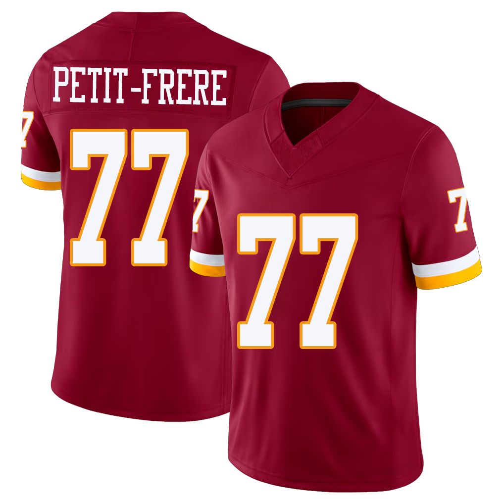 Washington #77 Petit-Frere Player Football V Neck Short Sleeve Red Jersey Nicholas For Men Youth Women Gift