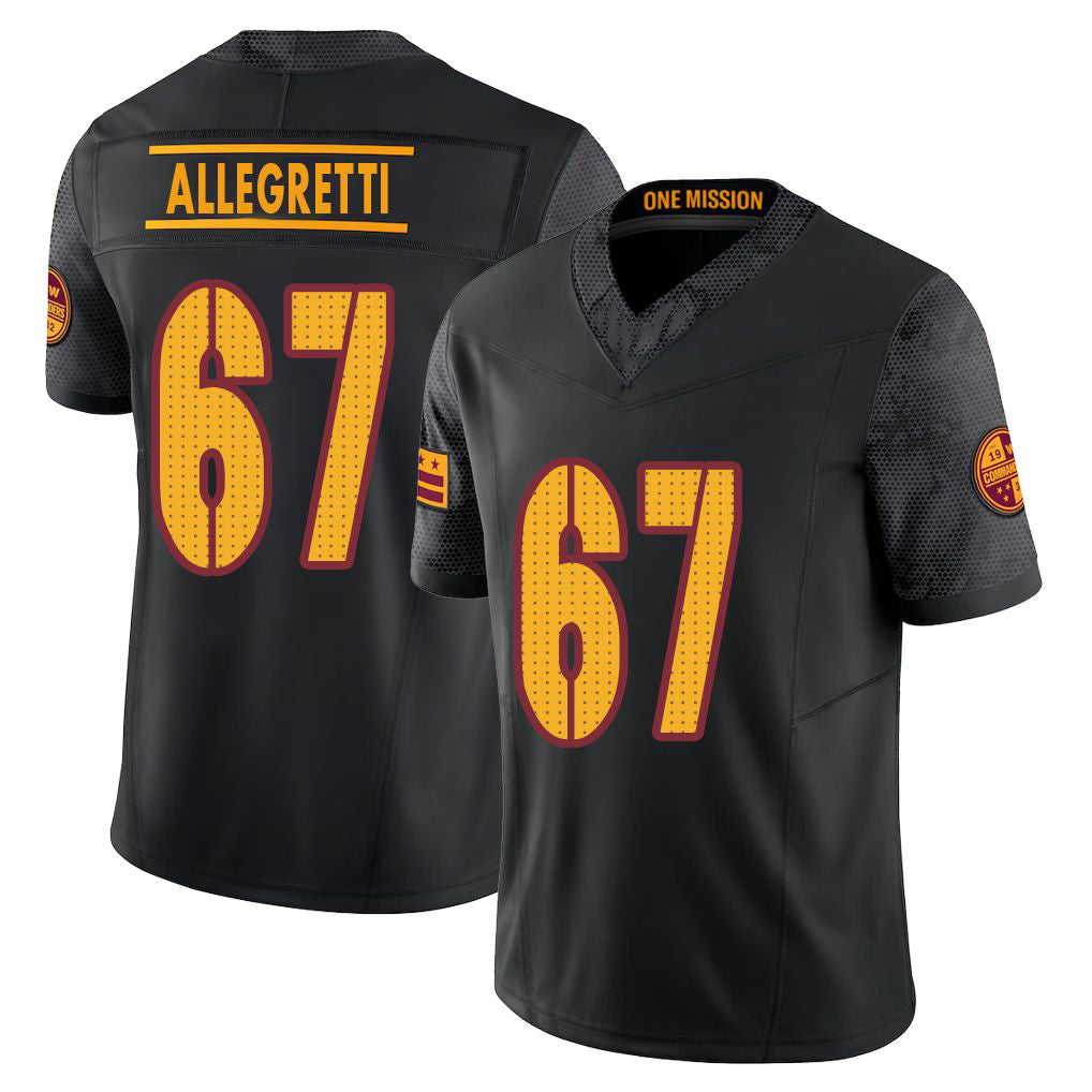 Washington #67 Allegretti Player Football V Neck Short Sleeve Black Jersey Nick For Men Youth Women Gift