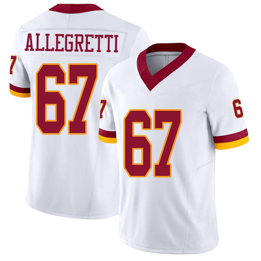 Washington #67 Allegretti Player Football V Neck Short Sleeve White Jersey Nick For Men Youth Women Gift