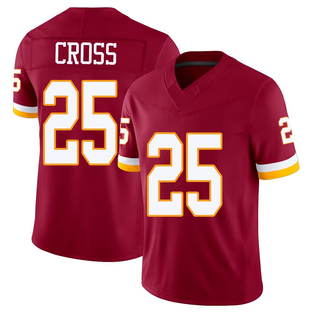 Washington #25 Cross Player Football V Neck Short Sleeve Red Jersey Nick For Men Youth Women Gift