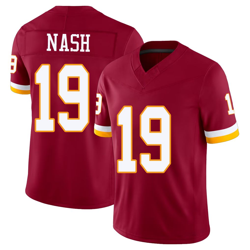 Washington #19 Nash Player Football V Neck Short Sleeve Red Jersey Nick For Men Youth Women Gift