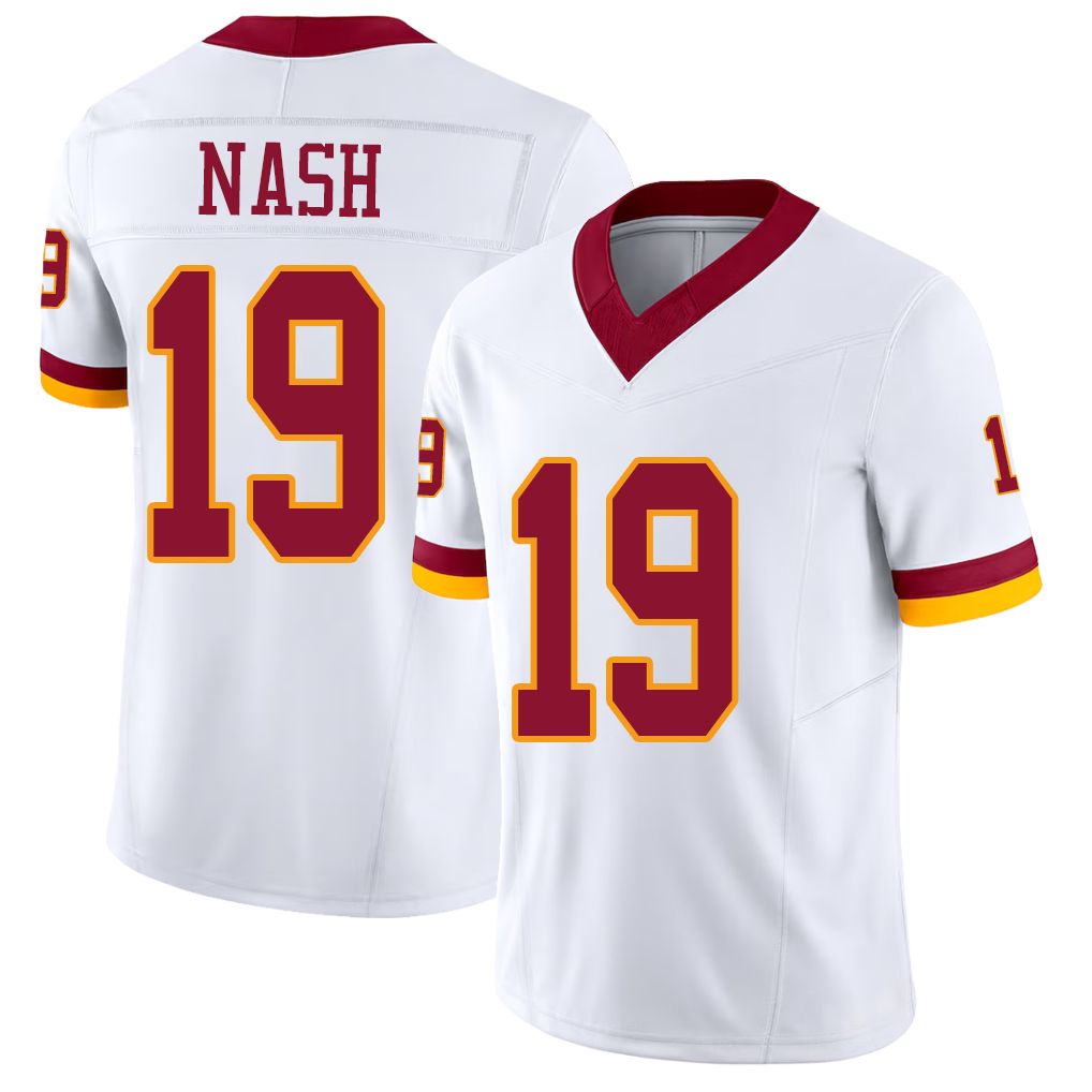 Washington #19 Nash Player Football V Neck Short Sleeve White Jersey Nick For Men Youth Women Gift