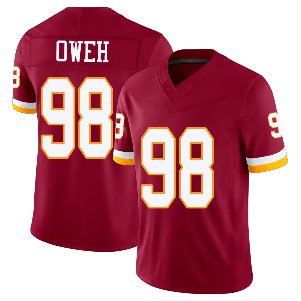 Washington #98 Oweh Player Football V Neck Short Sleeve Red Jersey Odafe For Men Youth Women Gift
