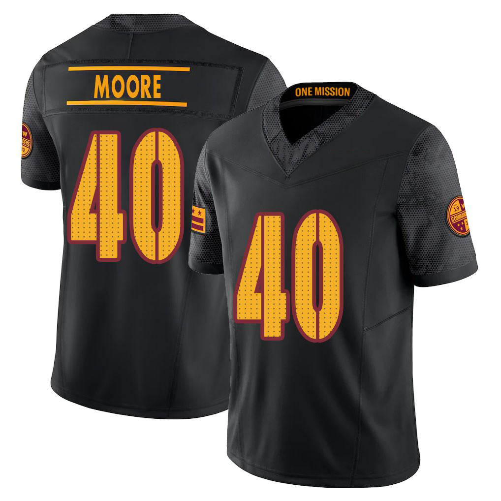 Washington #40 Moore Player Football V Neck Short Sleeve Black Jersey Quentin For Men Youth Women Gift