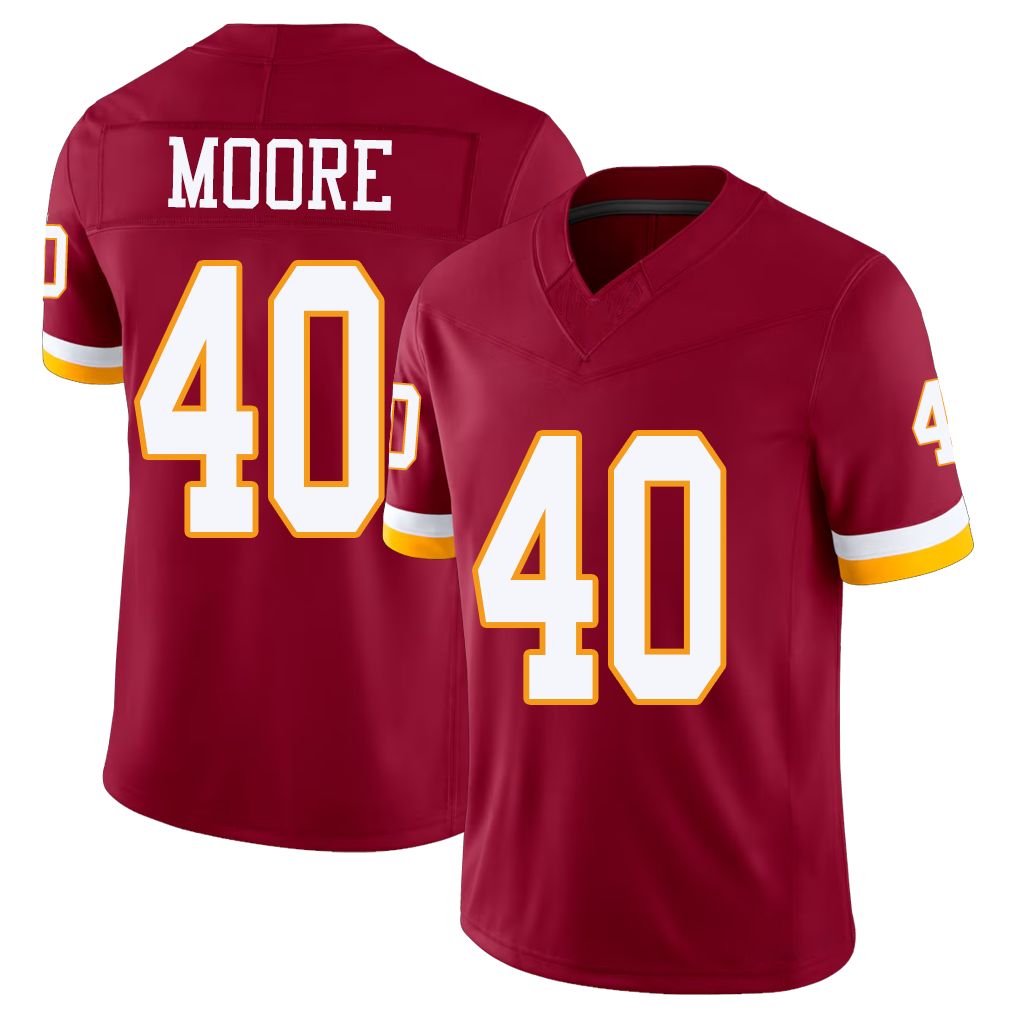Washington #40 Moore Player Football V Neck Short Sleeve Red Jersey Quentin For Men Youth Women Gift