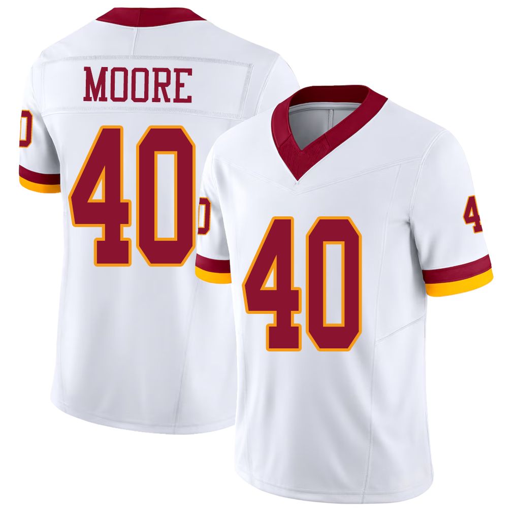 Washington #40 Moore Player Football V Neck Short Sleeve White Jersey Quentin For Men Youth Women Gift