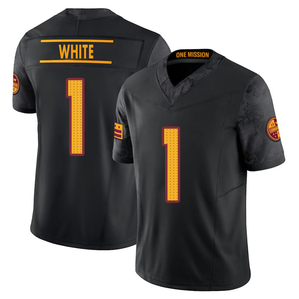 Washington #1 White Player Football V Neck Short Sleeve Black Jersey Rachaad For Men Youth Women Gift