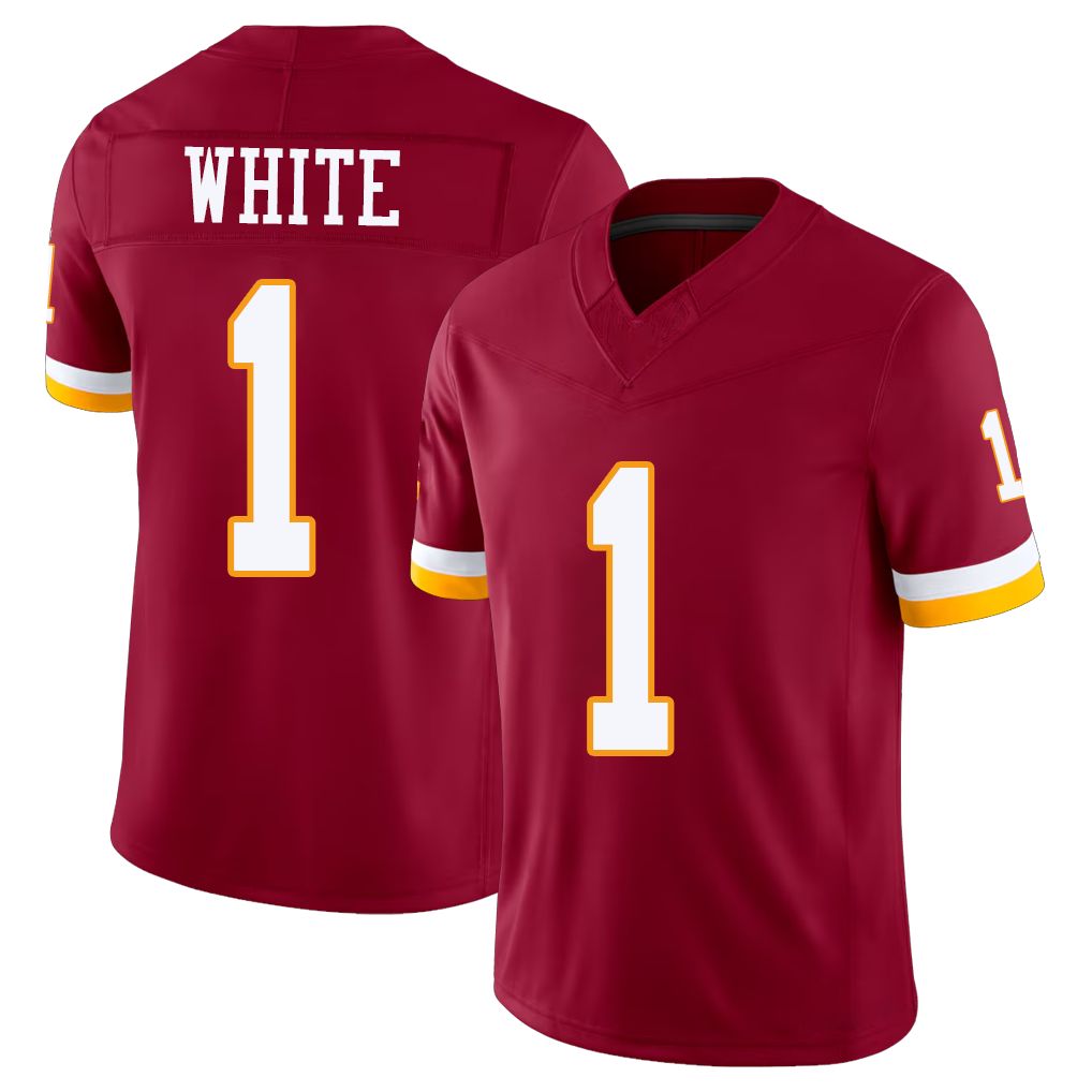 Washington #1 White Player Football V Neck Short Sleeve Red Jersey Rachaad For Men Youth Women Gift