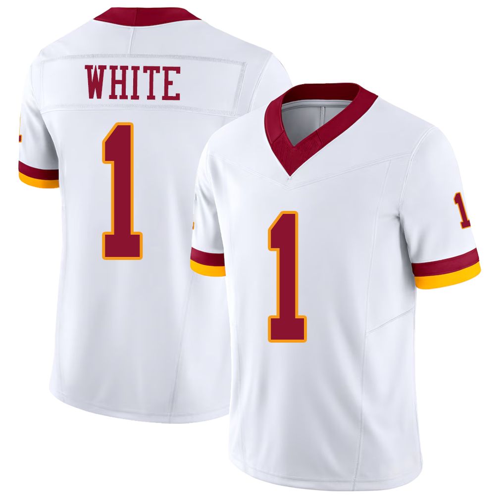 Washington #1 White Player Football V Neck Short Sleeve White Jersey Rachaad For Men Youth Women Gift