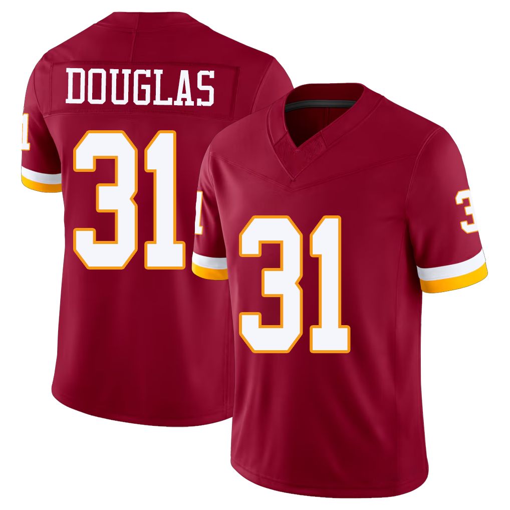Washington #31 Douglas Player Football V Neck Short Sleeve Red Jersey Rasul For Men Youth Women Gift