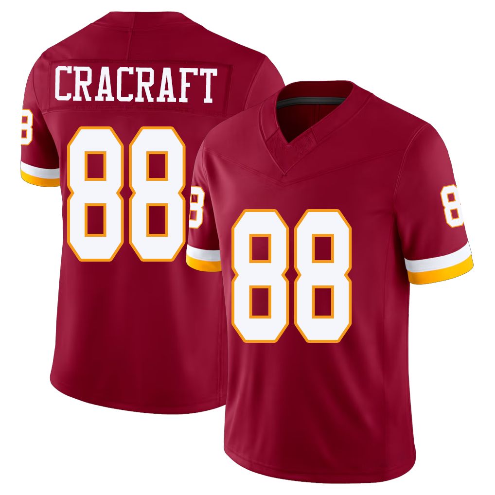 Washington #88 Cracraft Player Football V Neck Short Sleeve Red Jersey River For Men Youth Women Gift