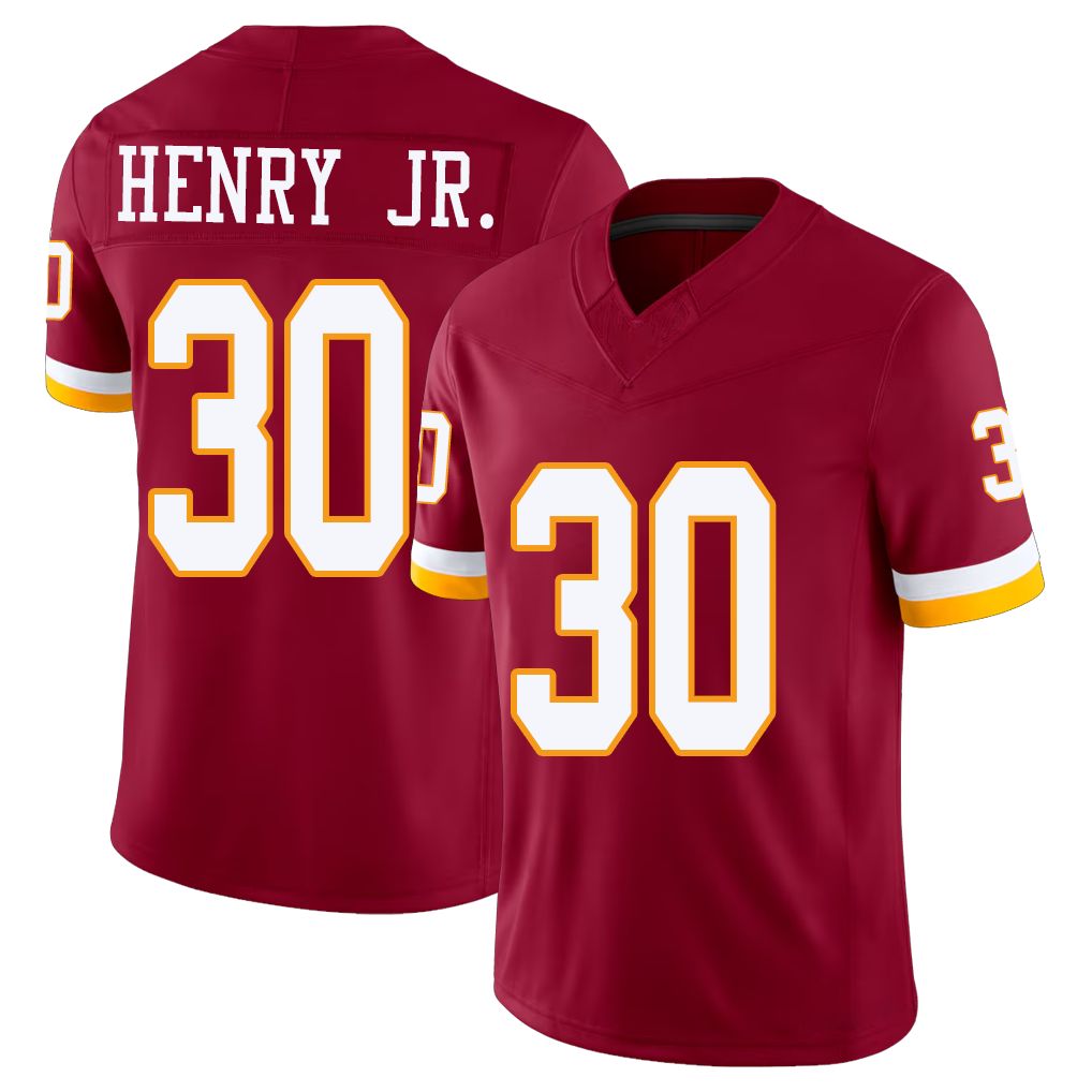 Washington #30 Henry Jr. Player Football V Neck Short Sleeve Red Jersey Robert For Men Youth Women Gift