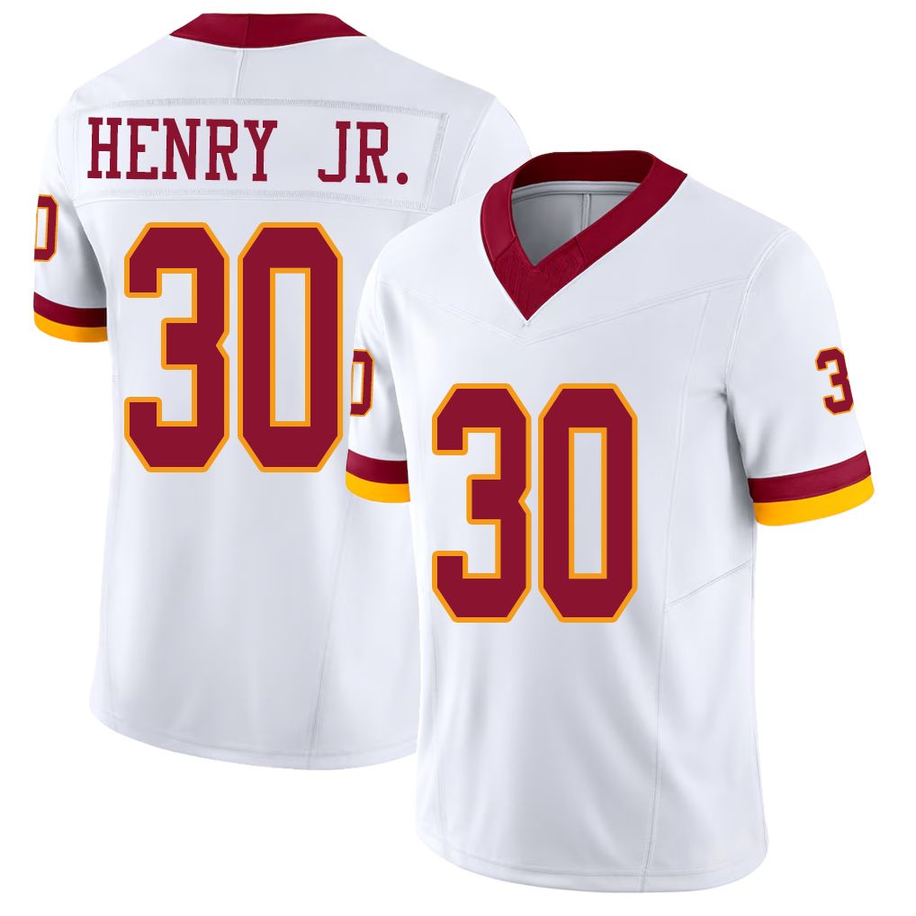 Washington #30 Henry Jr. Player Football V Neck Short Sleeve White Jersey Robert For Men Youth Women Gift