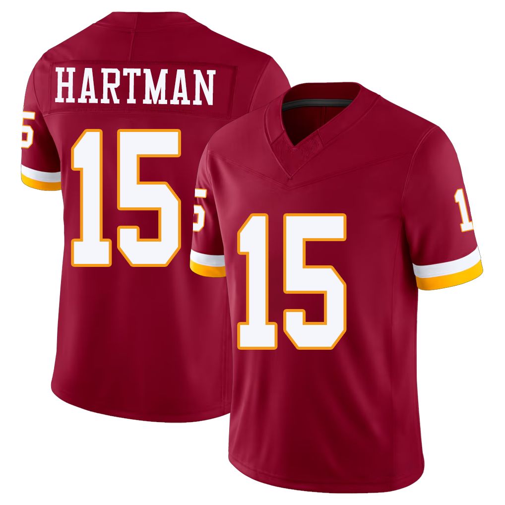 Washington #15 Hartman Player Football V Neck Short Sleeve Red Jersey Sam For Men Youth Women Gift