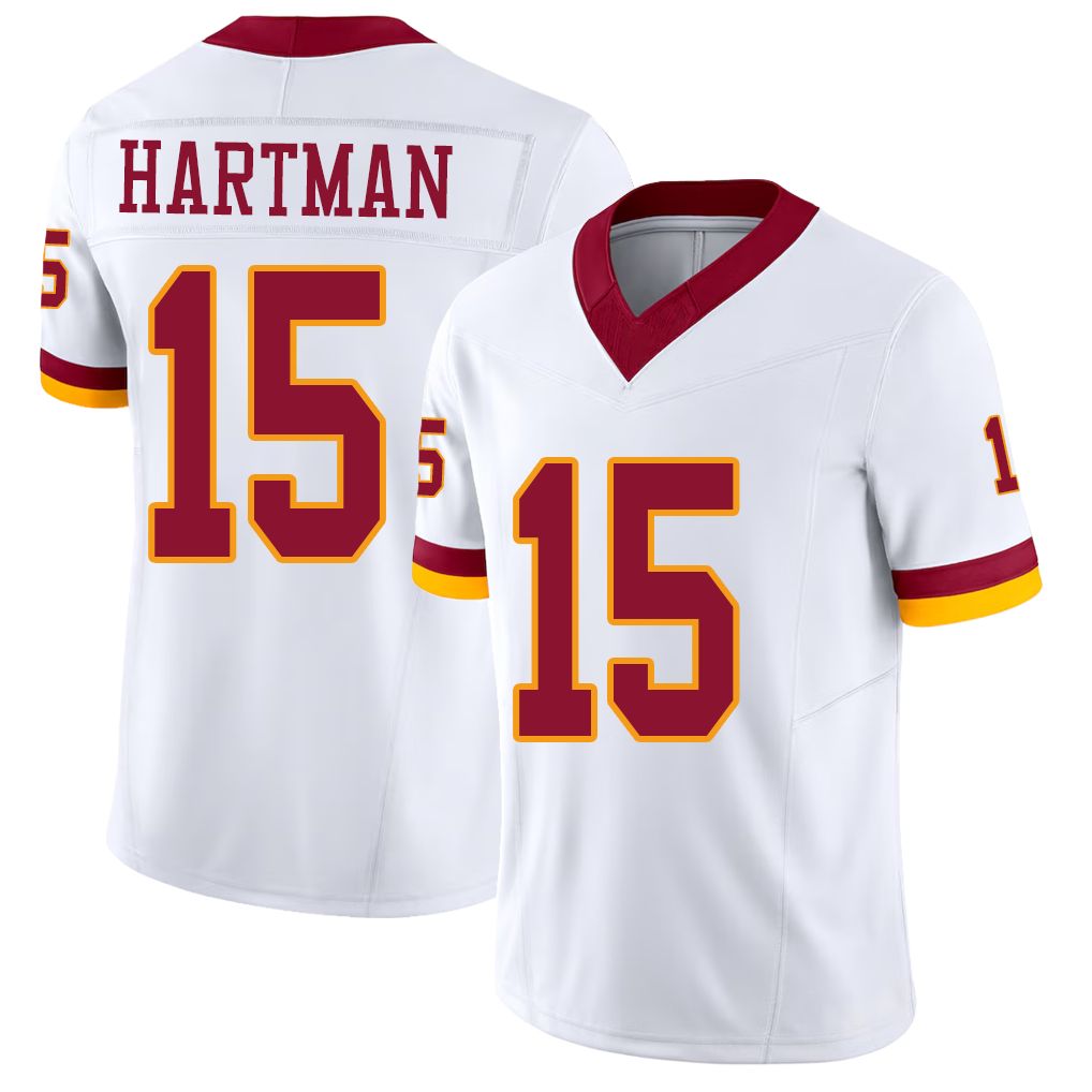 Washington #15 Hartman Player Football V Neck Short Sleeve White Jersey Sam For Men Youth Women Gift