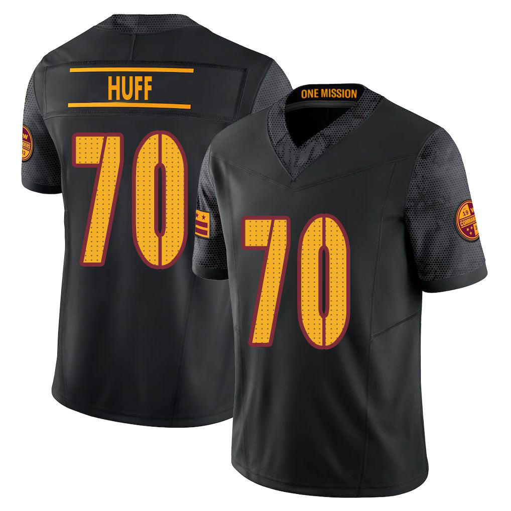 Washington #70 Huff Player Football V Neck Short Sleeve Black Jersey Sam For Men Youth Women Gift