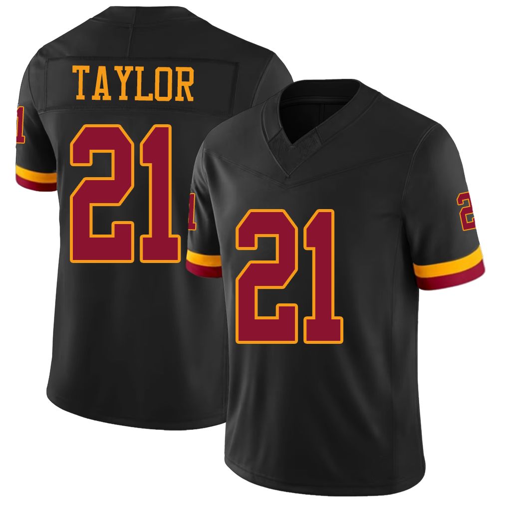 Washington #21 Taylor Player Football V Neck Short Sleeve Jersey Black Sean For Men Youth Women Gift