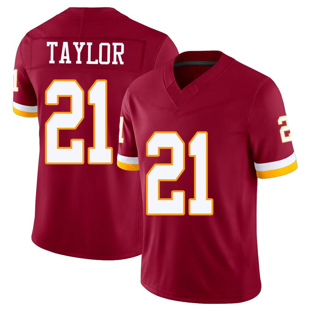 Washington #21 Taylor Player Football V Neck Short Sleeve Red Jersey Sean For Men Youth Women Gift
