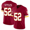 Washington #52 Styles Player Football V Neck Short Sleeve Red Jersey Sonny For Men Youth Women Gift