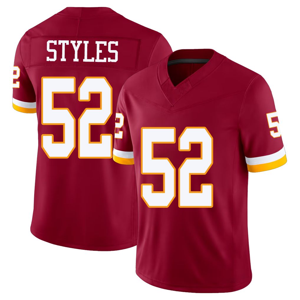 Washington #52 Styles Player Football V Neck Short Sleeve Red Jersey Sonny For Men Youth Women Gift