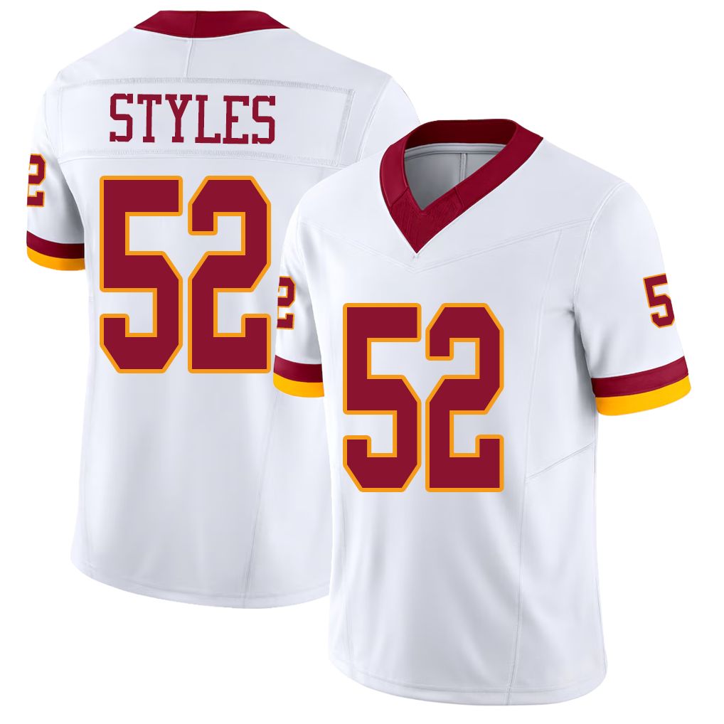 Washington #52 Styles Player Football V Neck Short Sleeve White Jersey Sonny For Men Youth Women Gift
