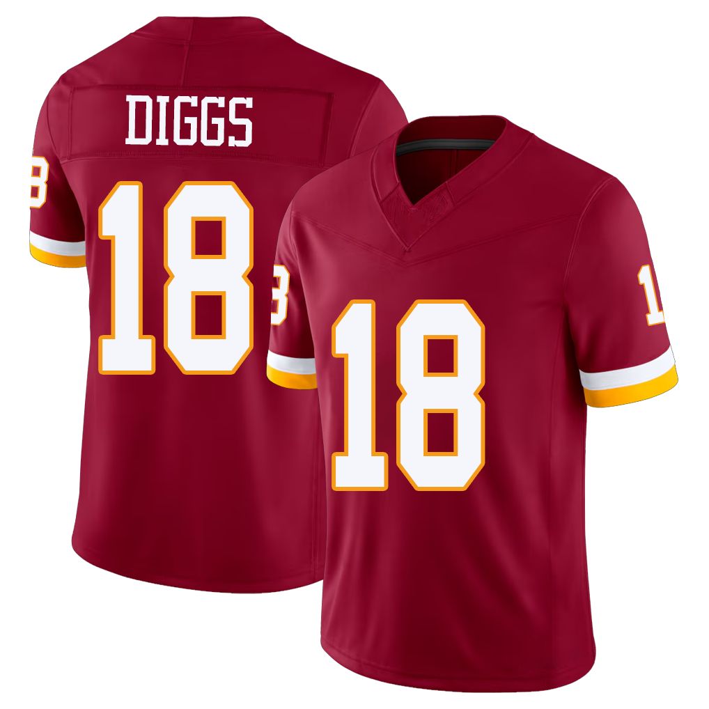 Washington #18 Diggs Player Football V Neck Short Sleeve Red Jersey Stefon For Men Youth Women Gift
