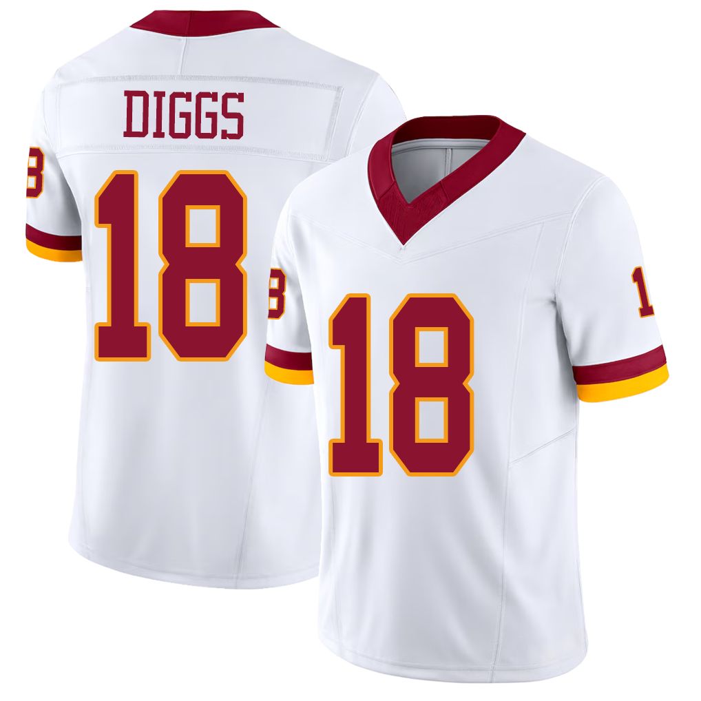 Washington #18 Diggs Player Football V Neck Short Sleeve White Jersey Stefon For Men Youth Women Gift