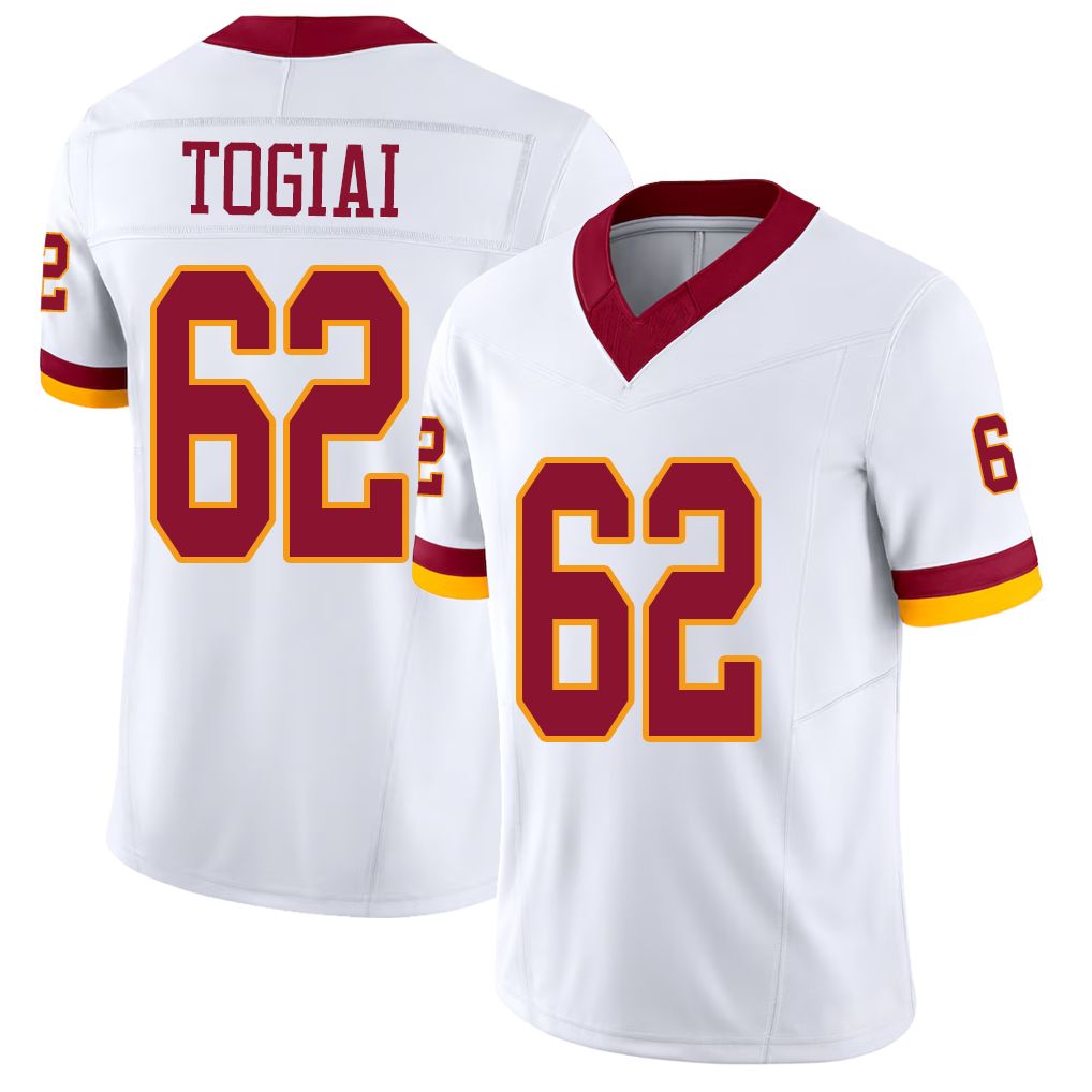 Washington #62 Togiai Player Football V Neck Short Sleeve White Jersey Tanoa For Men Youth Women Gift