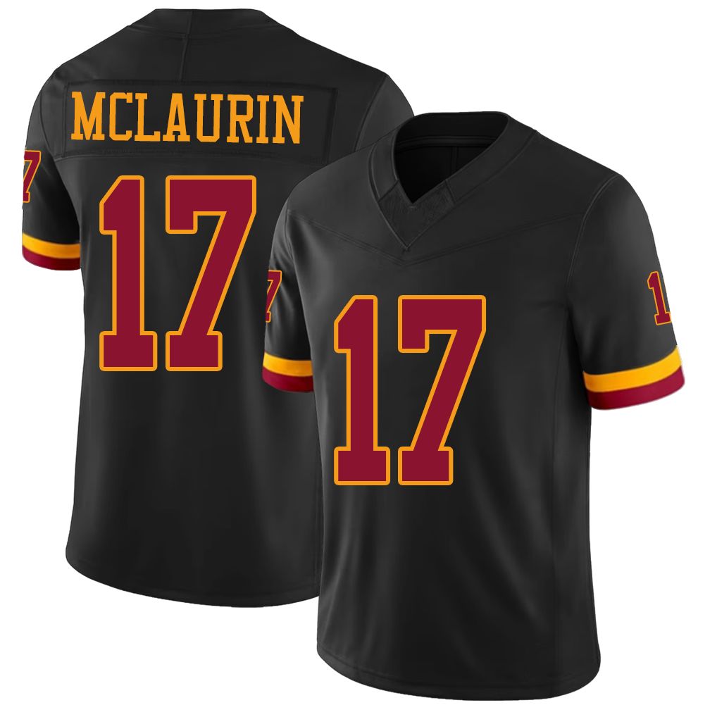 Washington #17 McLaurin Player Football V Neck Short Sleeve Jersey Black Terry For Men Youth Women Gift