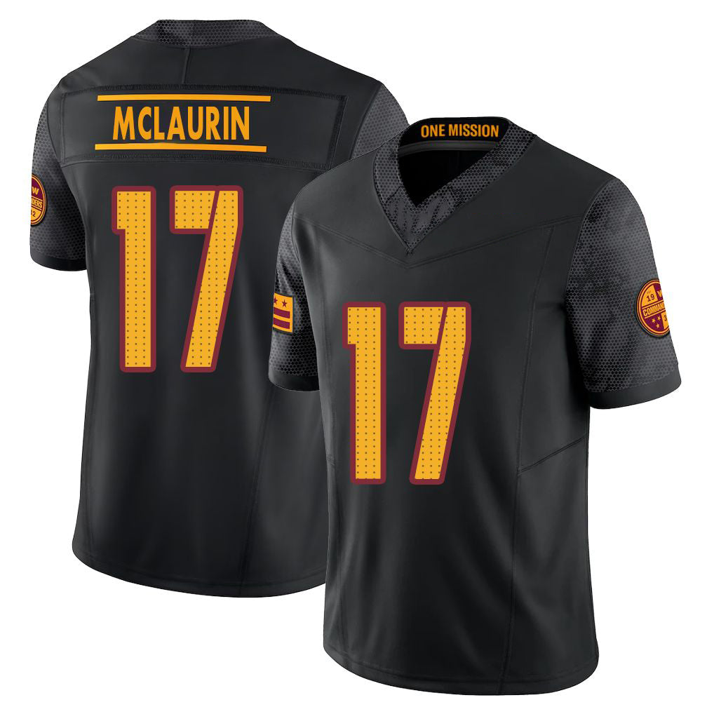 Washington #17 McLaurin Player Football V Neck Short Sleeve Black Jersey Terry For Men Youth Women Gift