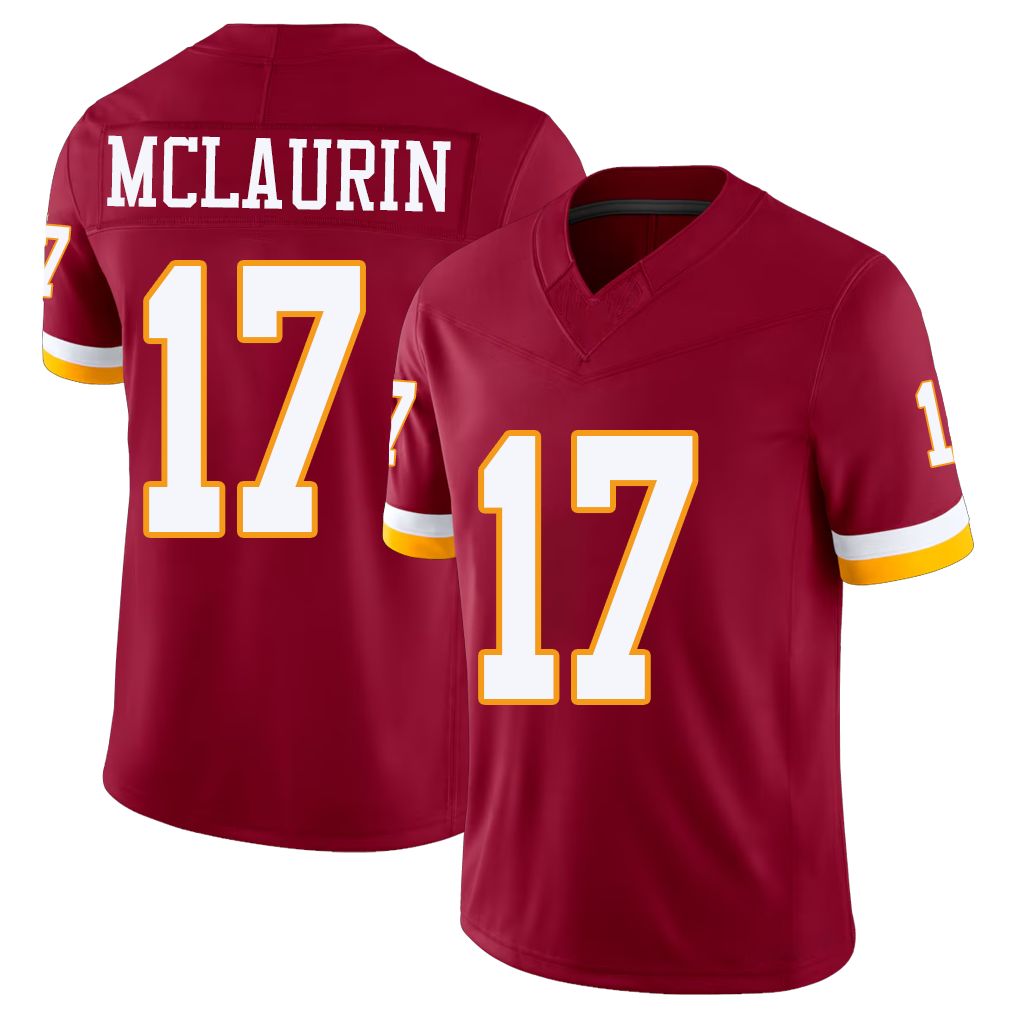 Washington #17 McLaurin Player Football V Neck Short Sleeve Red Jersey Terry For Men Youth Women Gift