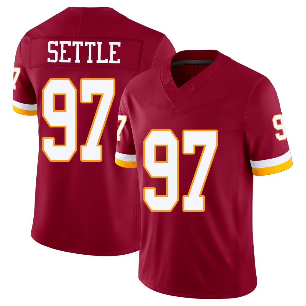 Washington #97 Settle Player Football V Neck Short Sleeve Red Jersey Tim For Men Youth Women Gift