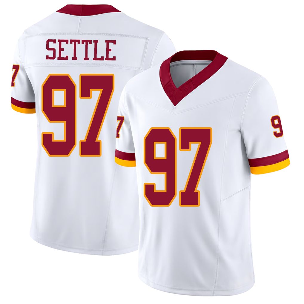 Washington #97 Settle Player Football V Neck Short Sleeve White Jersey Tim For Men Youth Women Gift