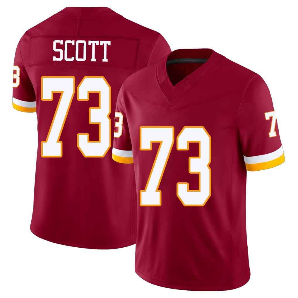 Washington #73 Scott Player Football V Neck Short Sleeve Red Jersey Trent For Men Youth Women Gift
